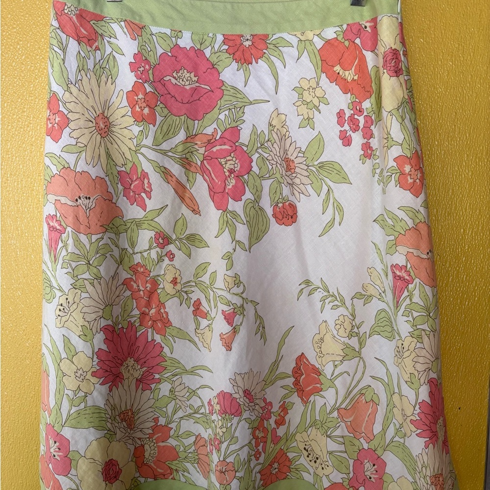 LOFT Floral A-Line Skirt - Green and Pink